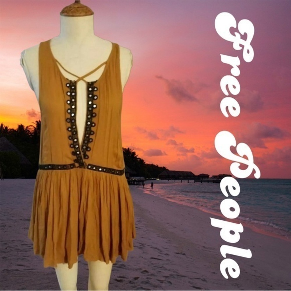 Beautiful Mustard Brown Sleeveless Romper By Free People! Ladies size small GUC